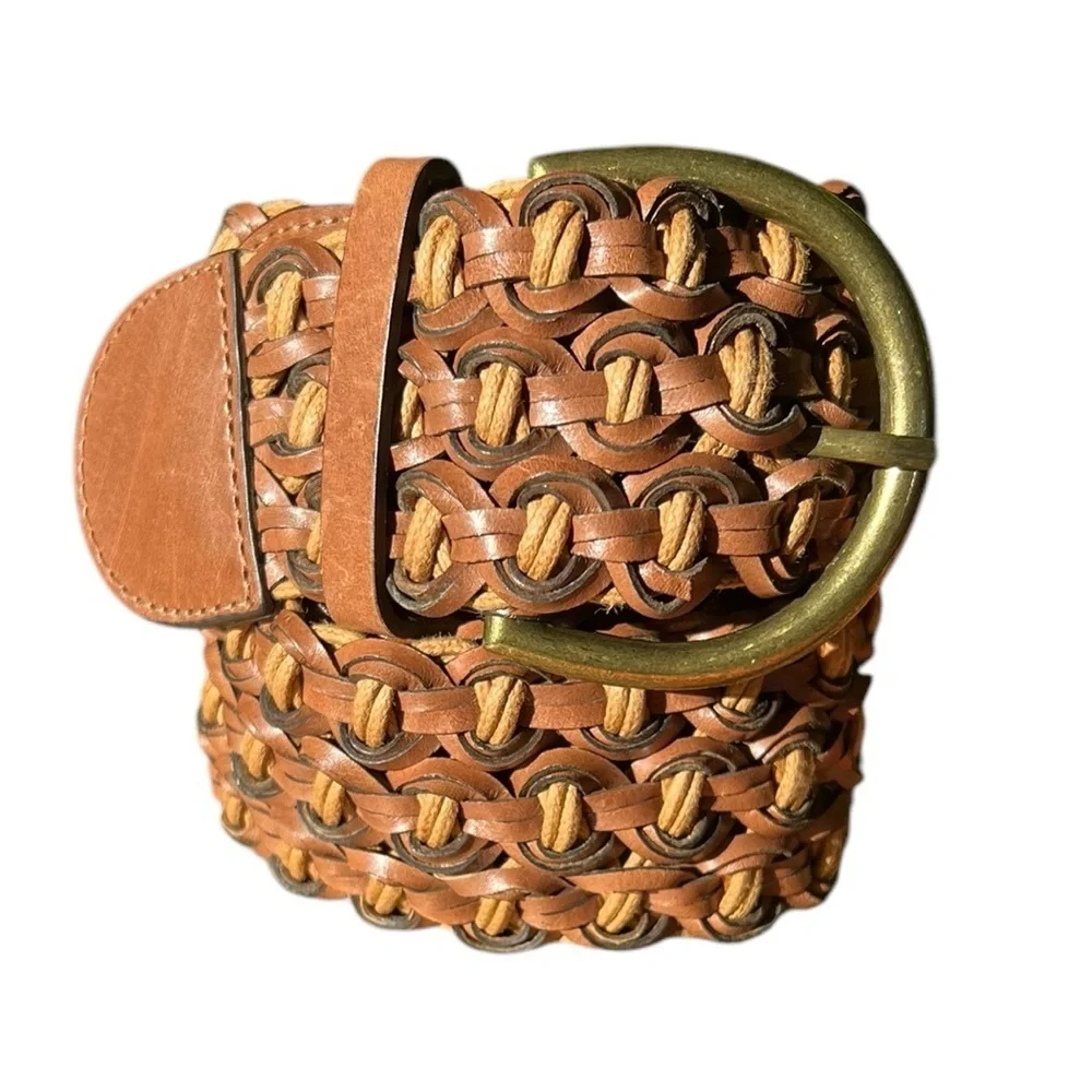 Ann Taylor Loft Genuine Leather Braided Woven Wide Belt Boho Casual